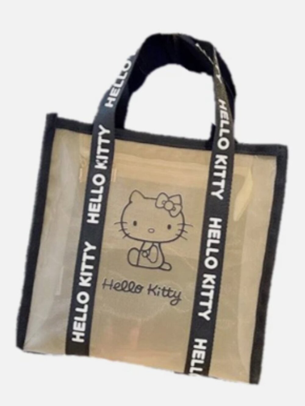 Cute Kawaii Hello Kitty Handbag Tote Bag LARGE Mesh Shopping Top Handle Beige